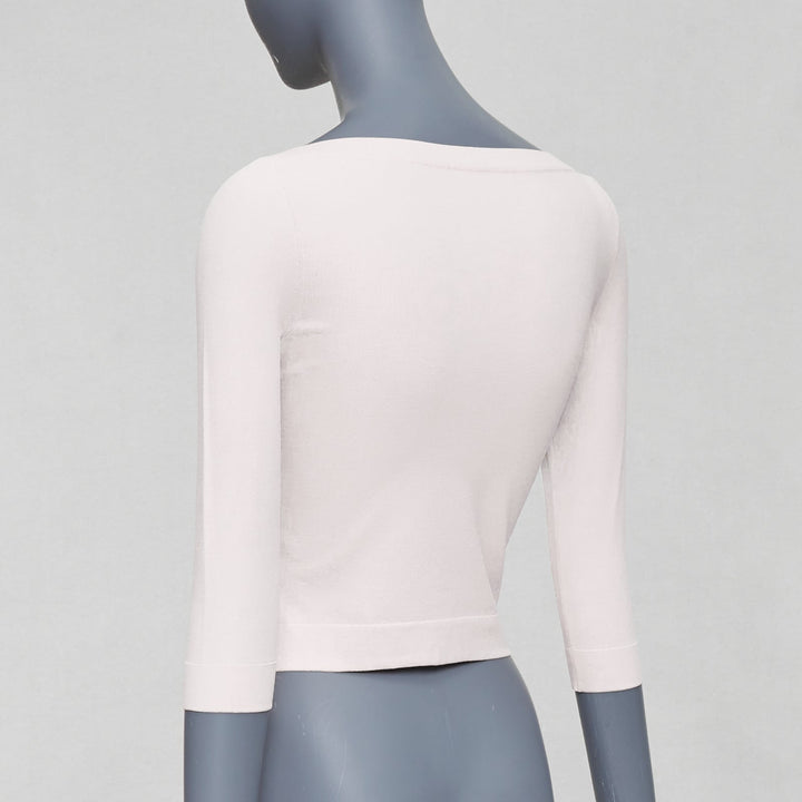 ALAIA white viscose blend cropped sleeved bateau neck sweater FR36 S