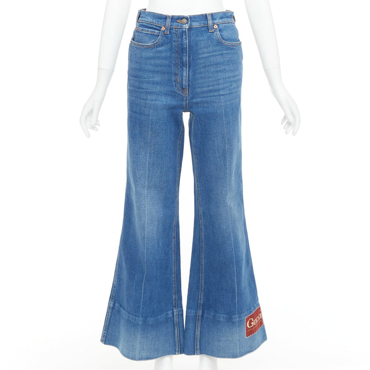 GUCCI Alessandro Michele 2021 red logo blue denim flared jeans 25"