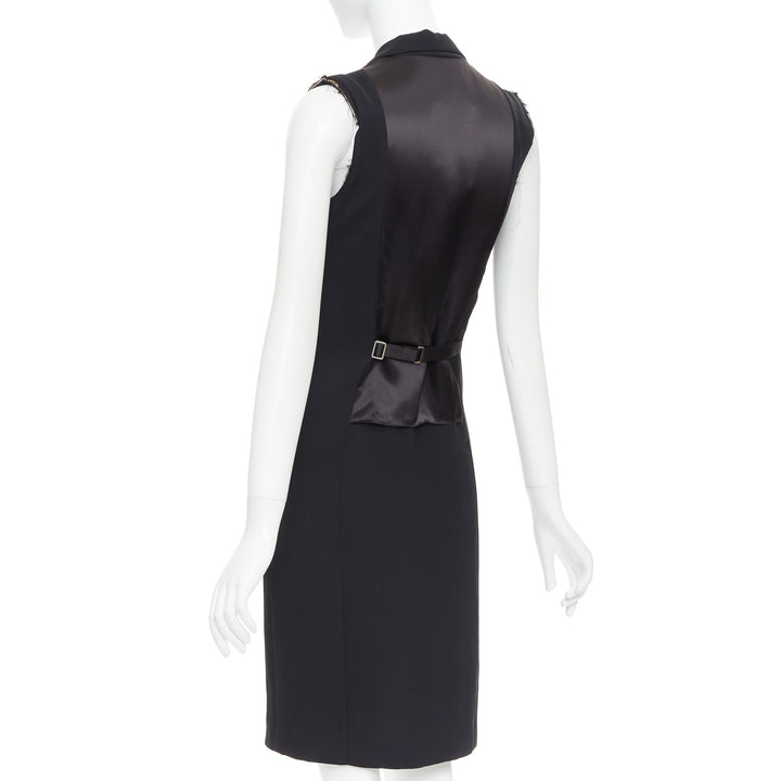 MAISON MARTIN MARGIELA 2014 black deconstructed raw edge cut sleeve dress FR38 M