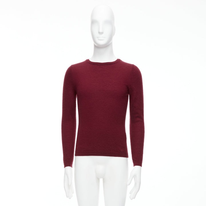 GUCCI Vintage 100% cashmere burgundy GG logo bateau neck sweater L