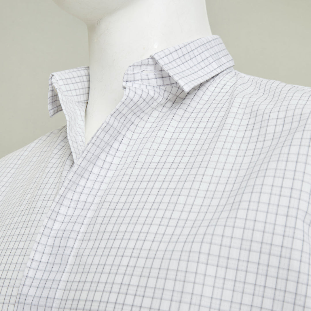 DIOR HOMME grey pinstripe grid cotton poplin short sleeve dress shirt EU39 M