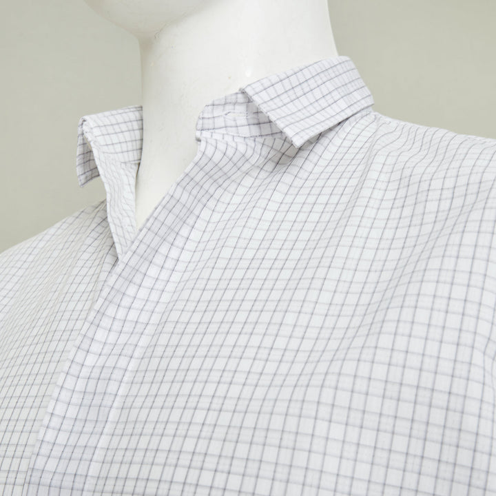 DIOR HOMME grey pinstripe grid cotton poplin short sleeve dress shirt EU39 M
