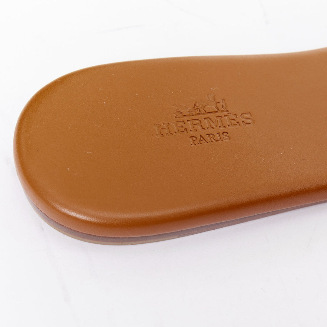 HERMES Lisboa Chaine d'Ancre brown leather cut out flat sandal slippers EU37.5