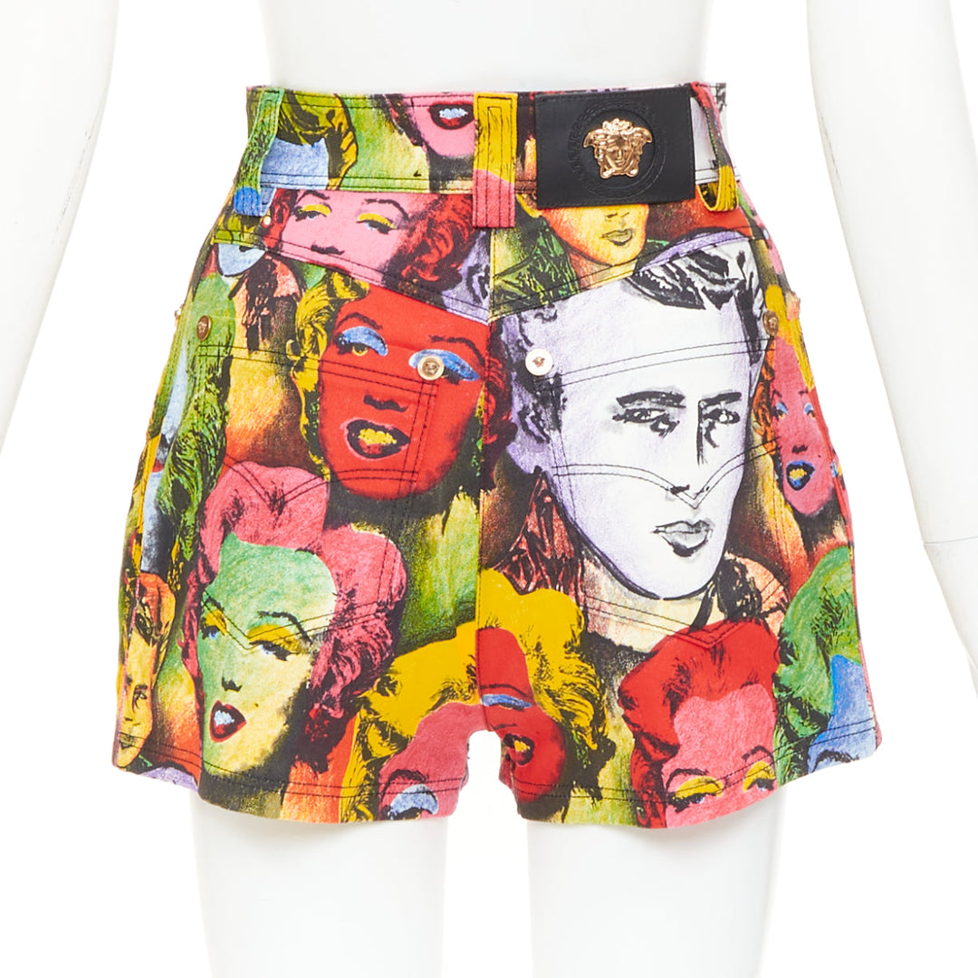 VERSACE 2018 Reissue 1991 Monroe James Dean Warhol print denim shorts 25"