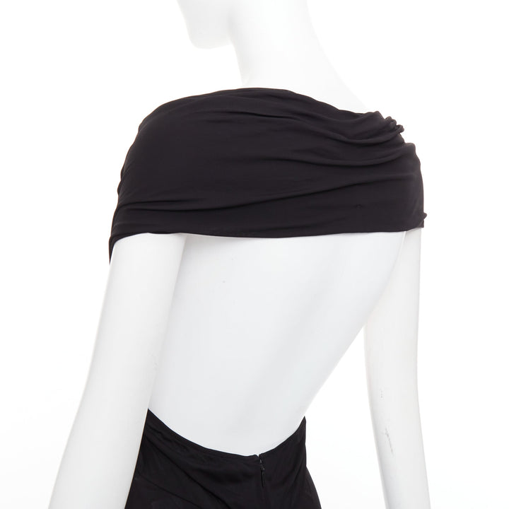 SAINT LAURENT 2022 black cut out gathered off shoulder open back dress FR38 S