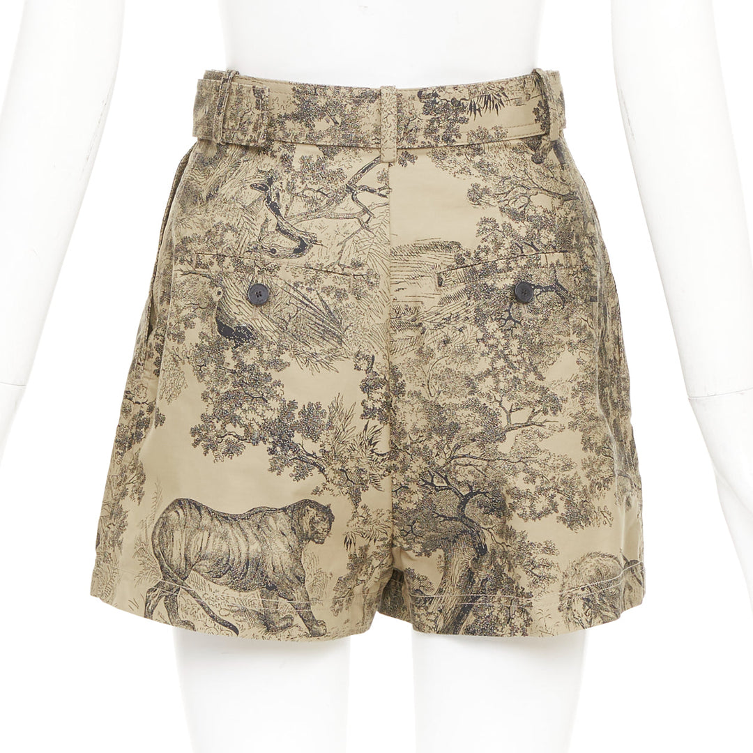 CHRISTIAN DIOR 2019 Toile de Jouy Sauvage beige cotton belted shorts FR34 XS