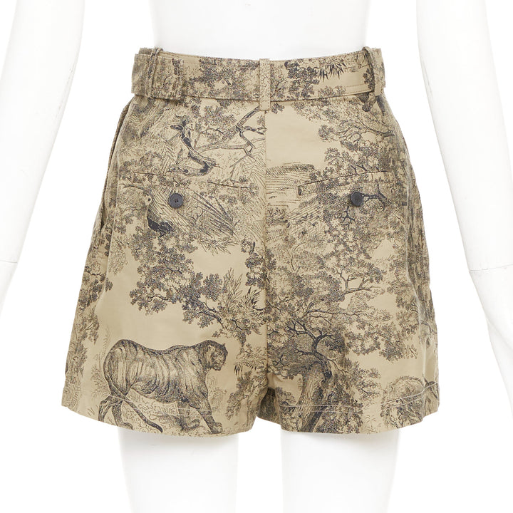 CHRISTIAN DIOR 2019 Toile de Jouy Sauvage beige cotton belted shorts FR34 XS