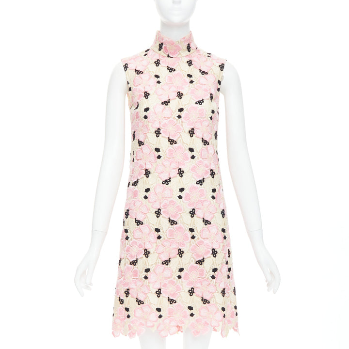 GIAMBATTISTA VALLI pink cream floral guipure lace mock neck dress IT38 XXS