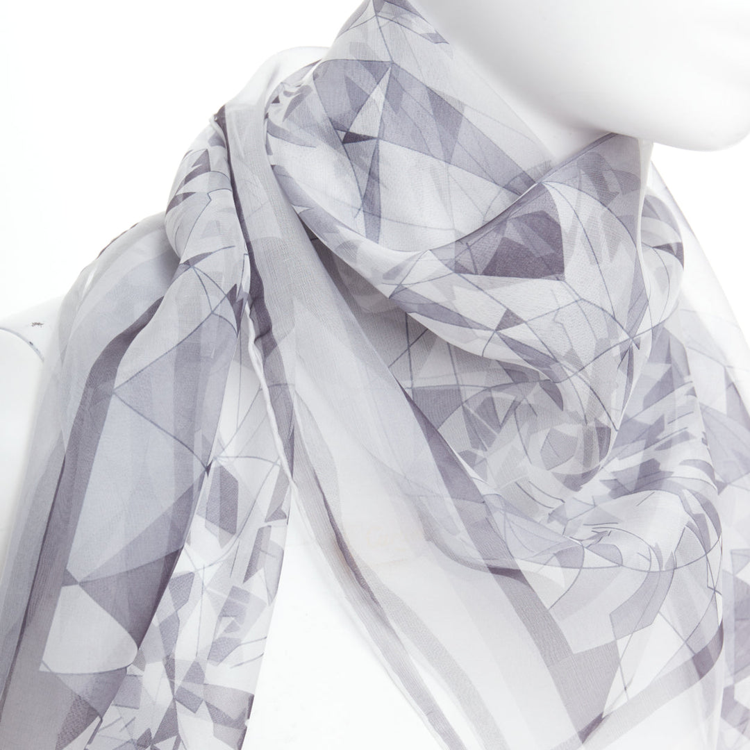 CARTIER 100% silk grey sheer diamond cuts print square scarf