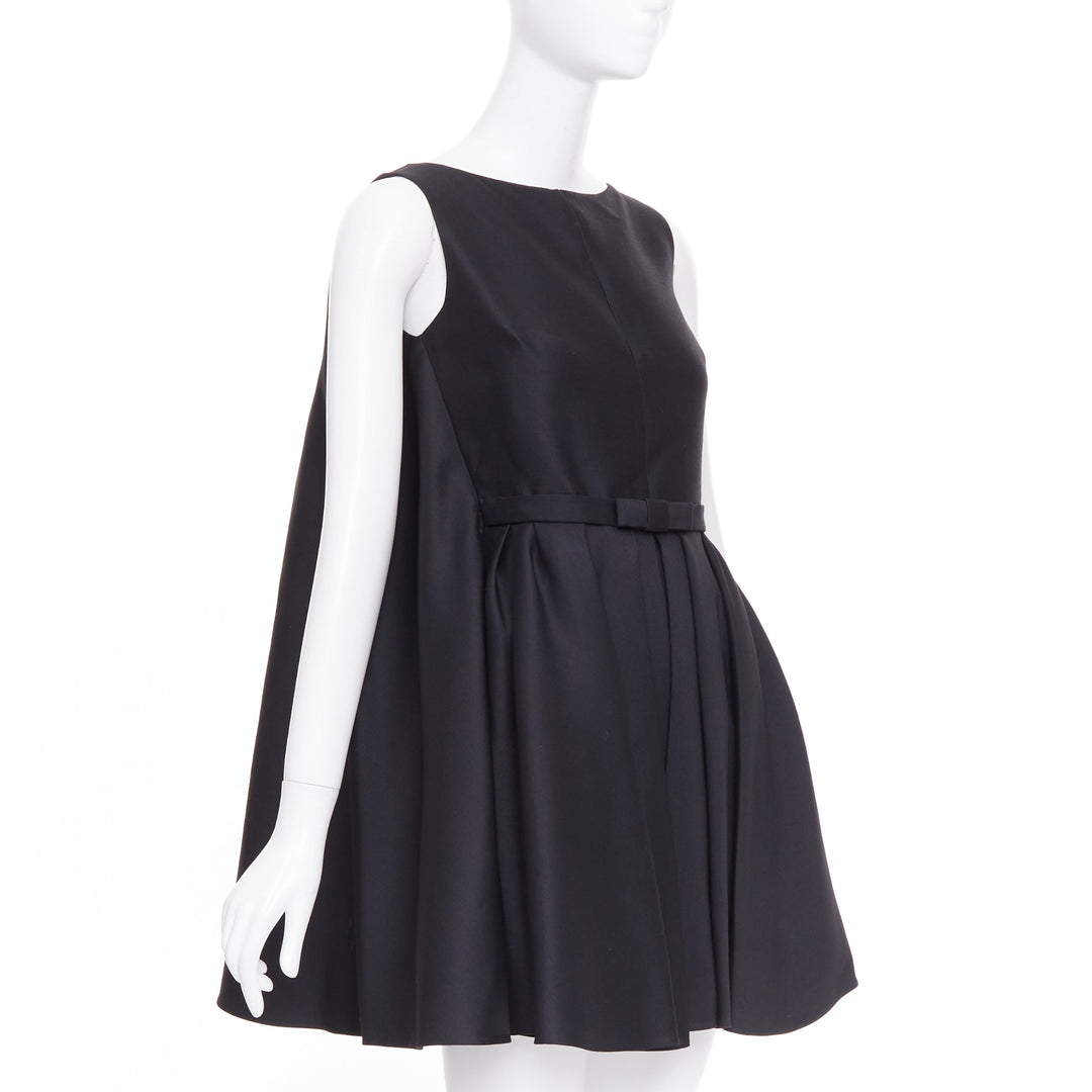 CHRISTIAN DIOR 2014 Raf Simons black bow belted pleat cape peplum dress FR34 XS