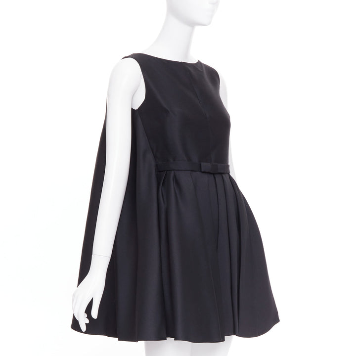 CHRISTIAN DIOR 2014 Raf Simons black bow belted pleat cape peplum dress FR34 XS