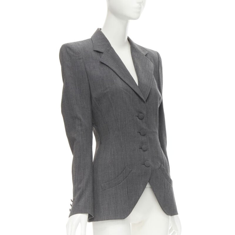 JOHN GALLIANO Vintage grey pinstriped wool blend fitted waist blazer FR38 M
