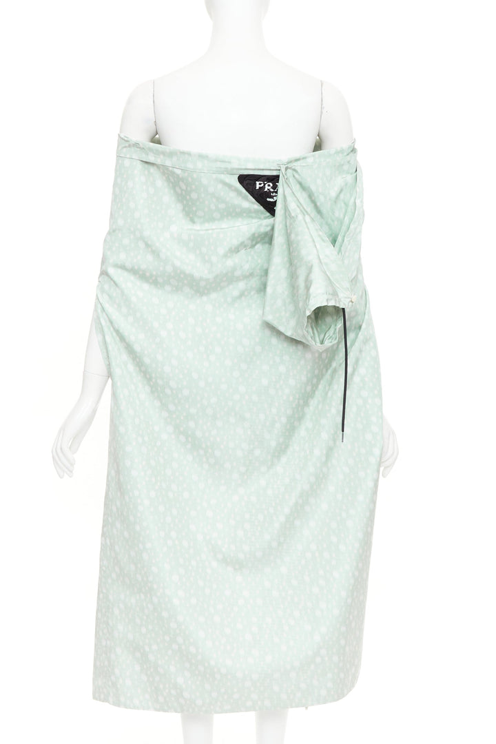 PRADA 2021 Runway pastel green polka dot silk taffeta wrap cape coat IT36 X