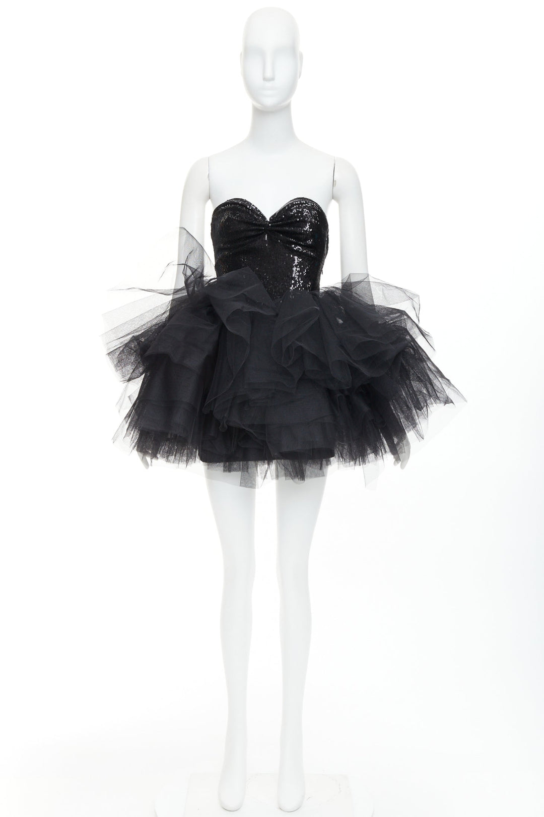 ALEXANDRE VAUTHIER black sequin sweetheart ballerina tulle skirt mini dress