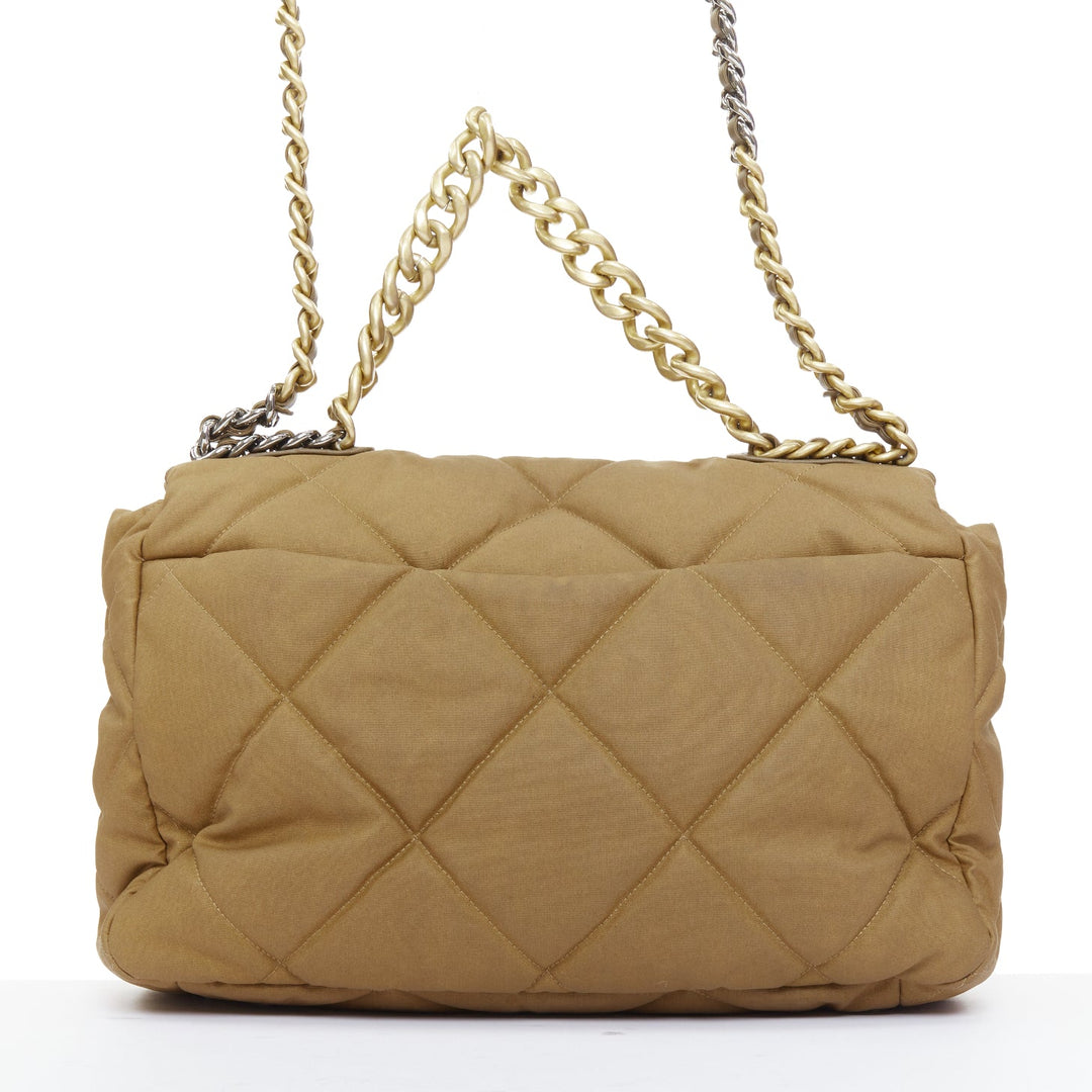 CHANEL 19 Large Flap Bag camel brown quilted canvas chain shoulder bag