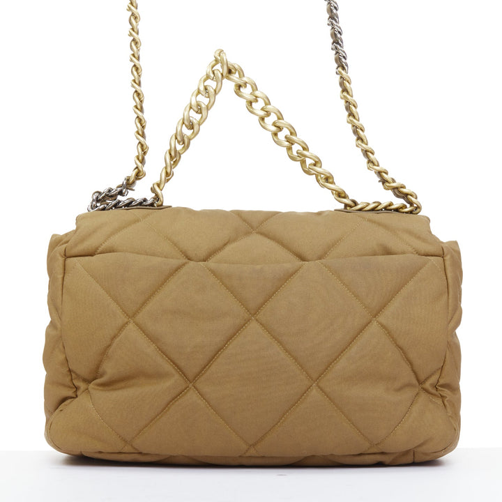 CHANEL 19 Large Flap Bag camel brown quilted canvas chain shoulder bag