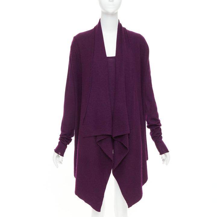 DONNA KARAN maroon purple cashmere wool silk sweater draped cardigan twin set L