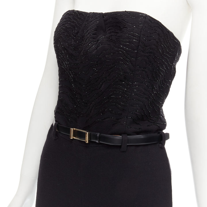 JASON WU 2014 Runway black bead embellished boned corset belted jumpsuit US2 XS
