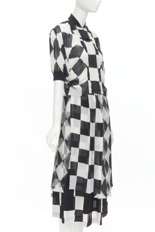 COMME DES GARCONS 1988 Runway black white chessboard checkered bomber skirt S