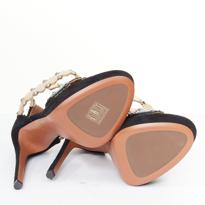 ALAIA 2012 black suede studded zig zag diamond cutout platform sandals EU35