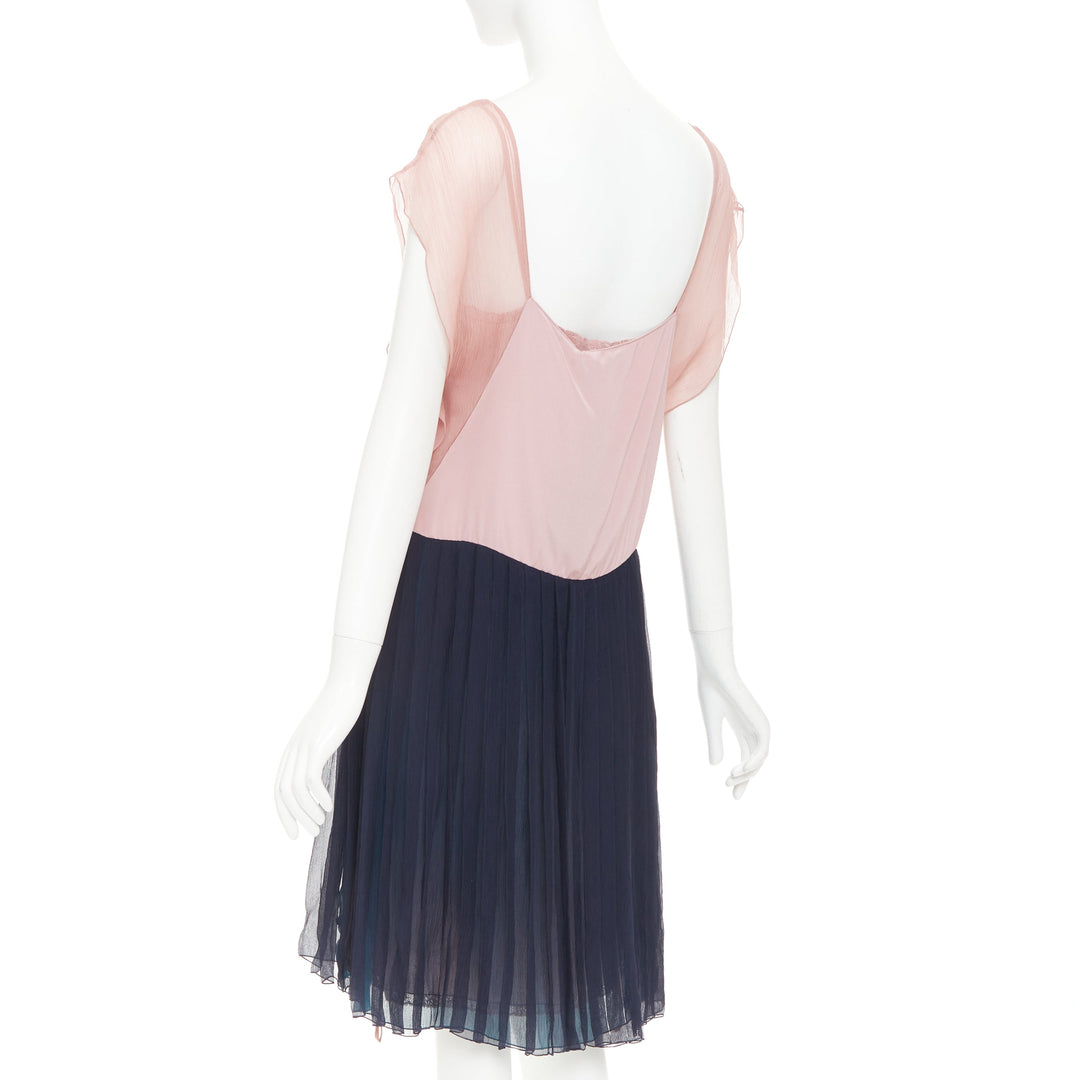 PRADA 2015 silk chiffon paneled colorblocked embellished cocktail dress IT40 S