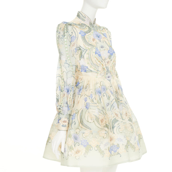 ZIMMERMANN 2021 Runway Rhythm Poppy cream green bead embellished dress Sz1 XS
