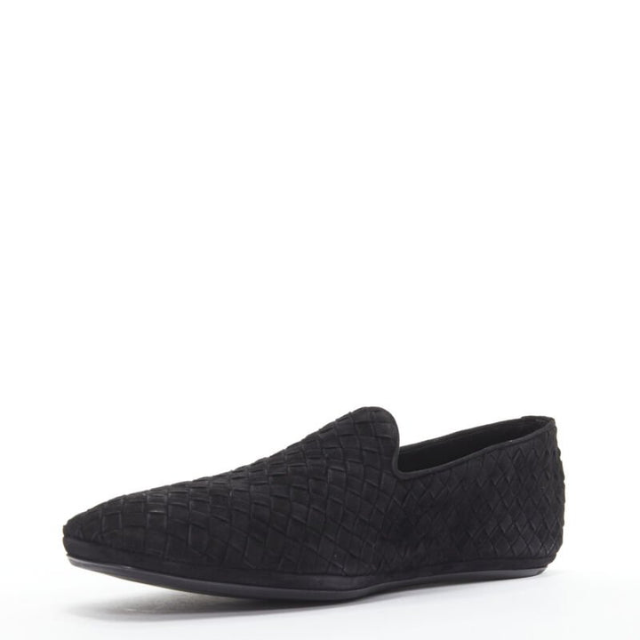 BOTTEGA VENETA Intrecciato Luxe suede black woven dress loafer shoes EU42.5