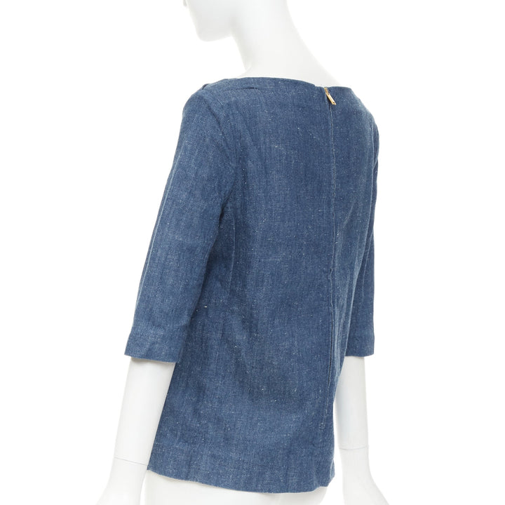 OLD CELINE 2011 Phoebe Philo blue denim bateau boat neck 3/4 sleeve top FR40 S