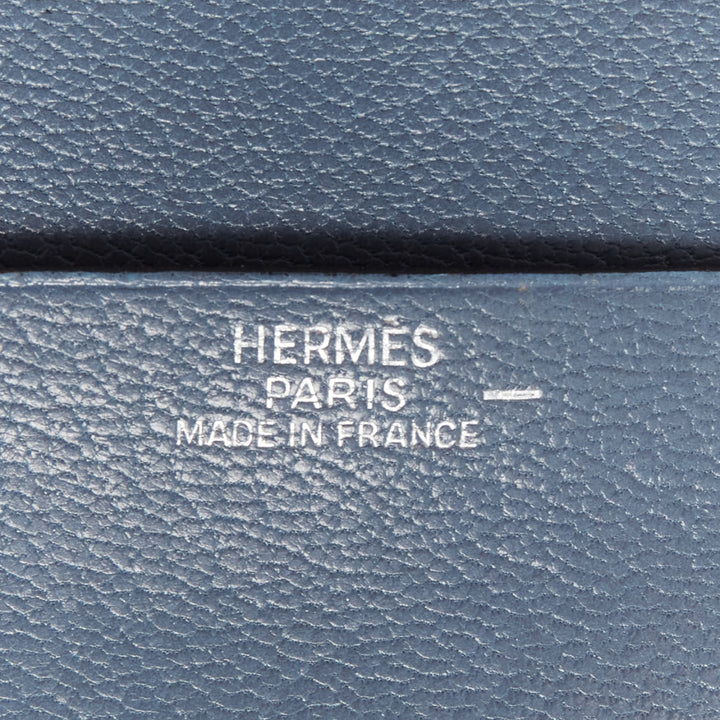 HERMES blue scaled leather silver logo bifold coins wallet