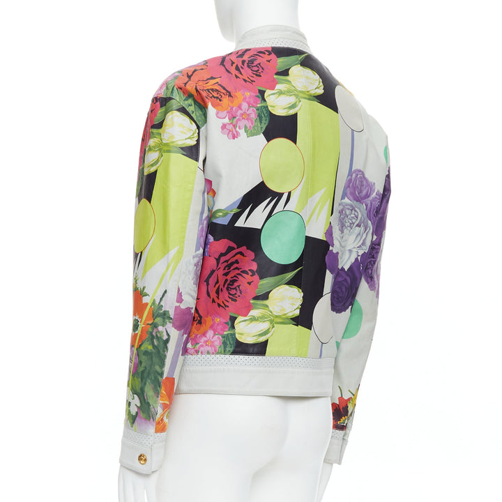 VERSACE 2013 Runway white leather geometric tropical print bomber IT50 L