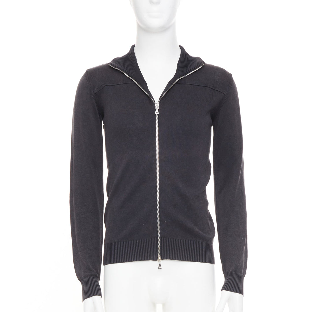 PRADA 2012 cotton full zip mock neck knit cardigan washed effect sweater IT48 M