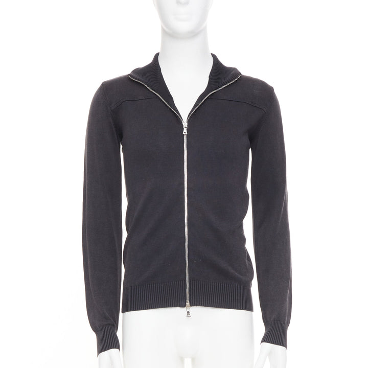 PRADA 2012 cotton full zip mock neck knit cardigan washed effect sweater IT48 M