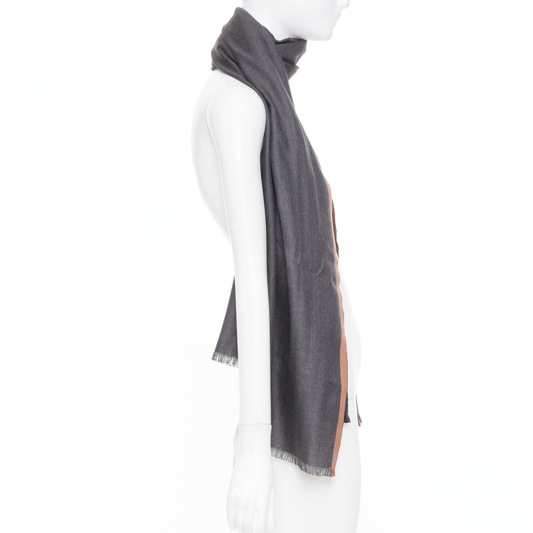 LORO PIANA Balat Stola grey navy camel cashmere silk fringe lightweight scarf