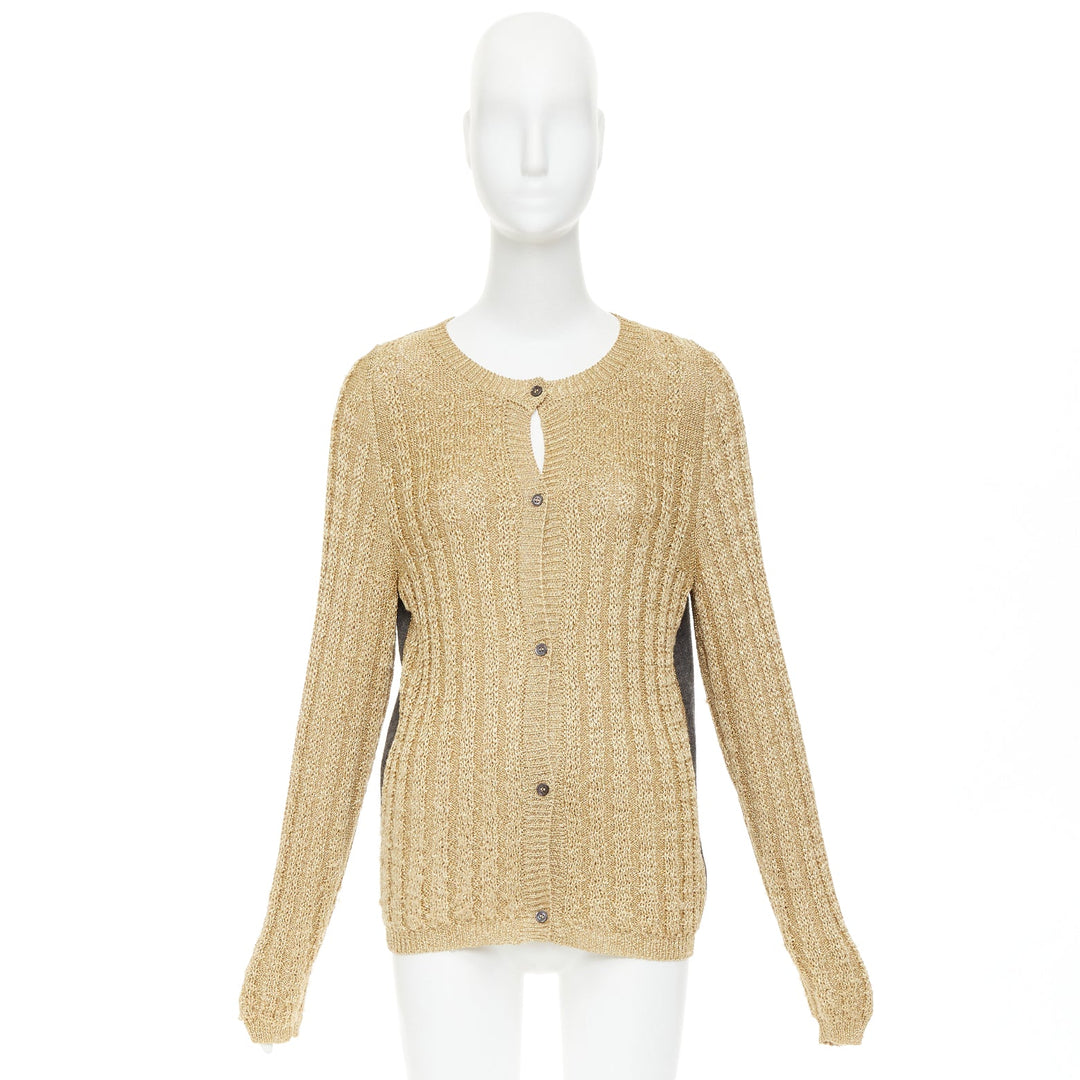 MARNI 2010 gold metallic cable knit front grey contrast back cardigan IT40 S