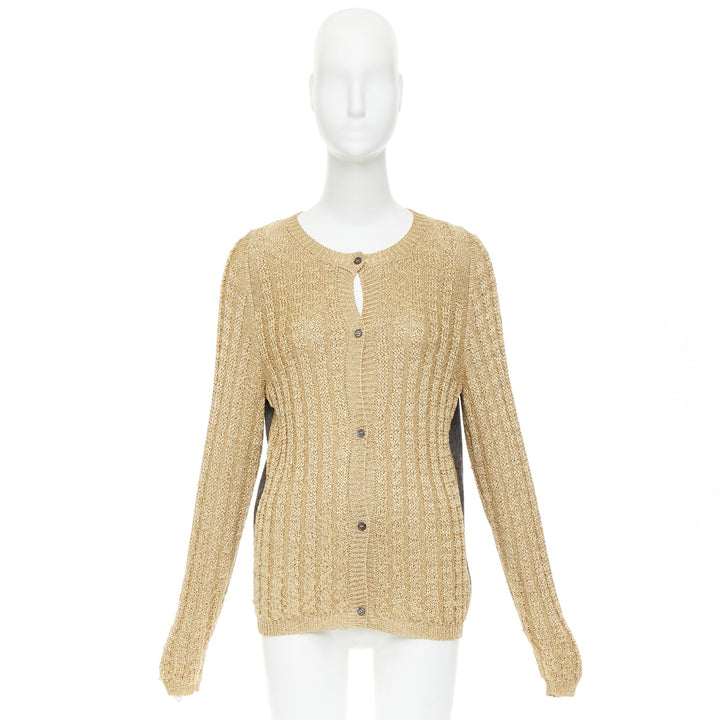 MARNI 2010 gold metallic cable knit front grey contrast back cardigan IT40 S