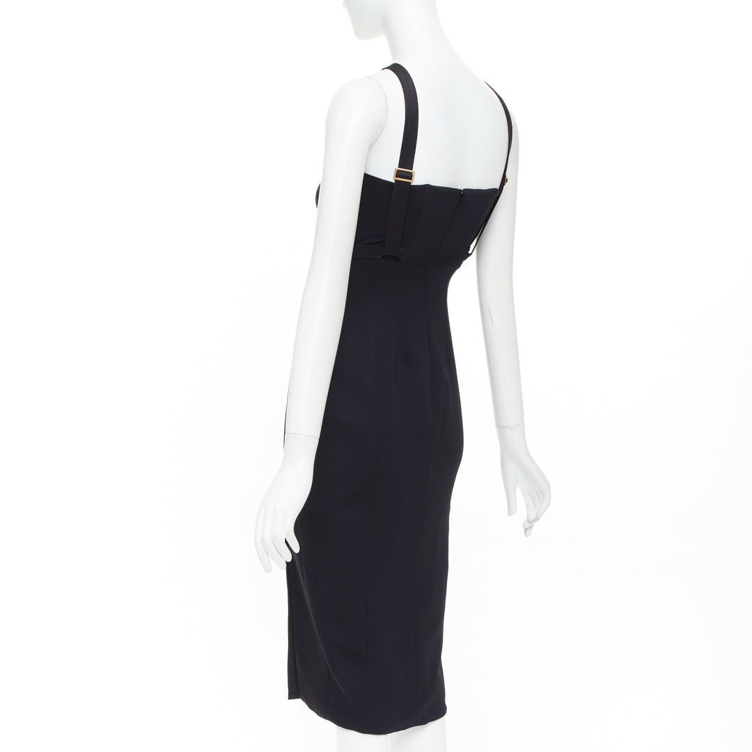VERSACE black gold Medusa plaque bondage accent midi harness dress IT38 XS