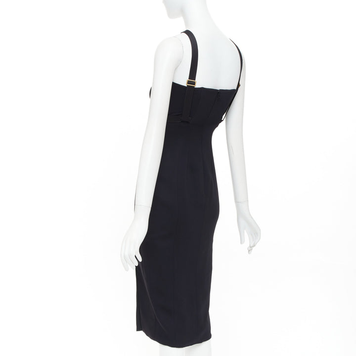 VERSACE black gold Medusa plaque bondage accent midi harness dress IT38 XS