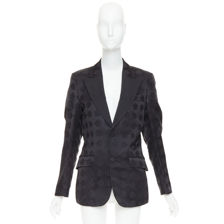 GUCCI black silk jacquard Tiger Hollywood applique tuxedo blazer IT44 XS