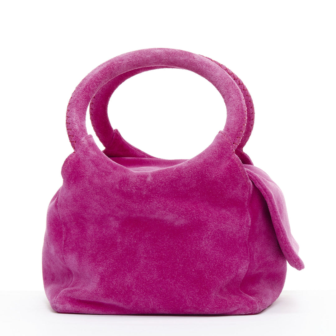 FONTANA MILANO fuchsia pink suede leather logo slouchy box handle bag