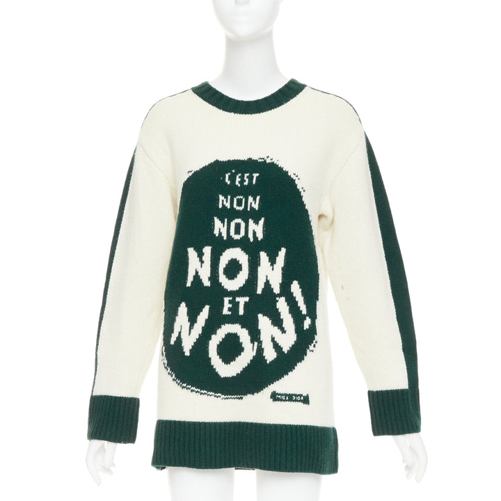 CHRISTIAN DIOR C'est Non cream green wool cashmere oversized sweater FR34 XS