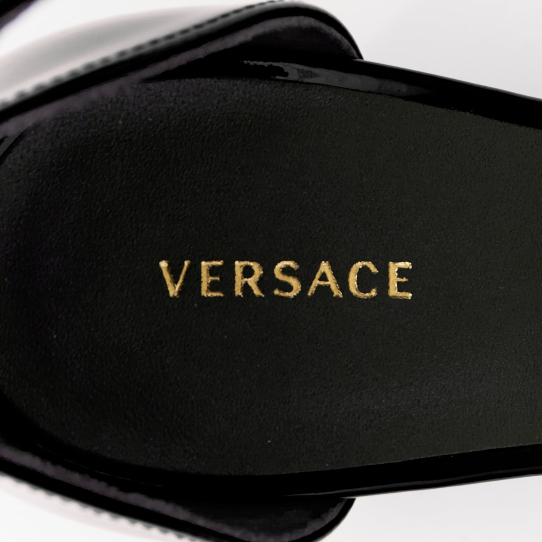 VERSACE Tribute black patent gold Medusa open toe platform sandal EU39