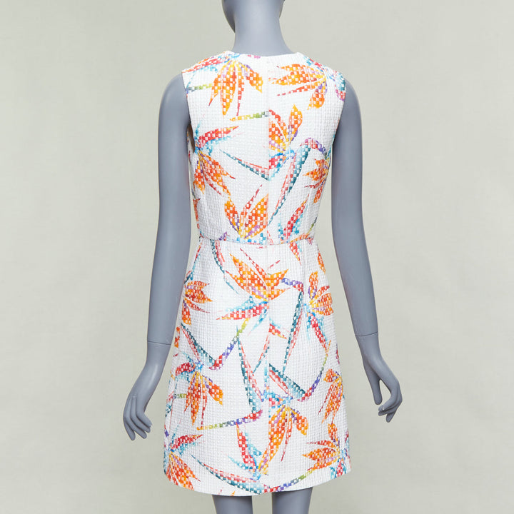 FENDI white orange bird of paradise jacquard cocktail dress IT38 XS