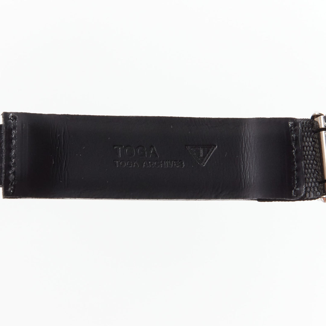 TOGA ARCHIVES silver mirrored acrylic tiles black leather elasticated belt