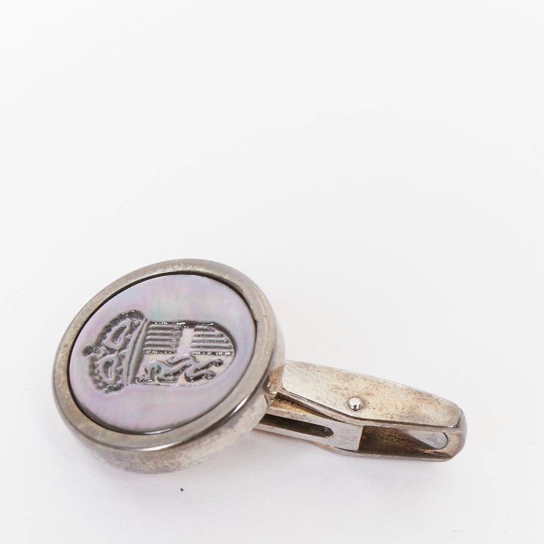 BRIONI 925 sterling silver crest grey mother of pearl formal tuxedo cufflinks