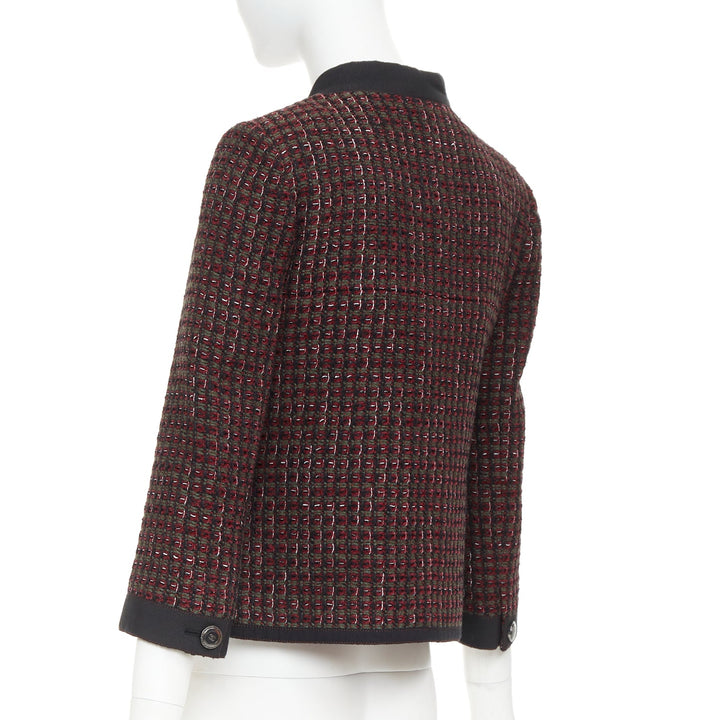 CHANEL 15A Runway burgundy green wool tweed 4 pocket jacket FR36 S