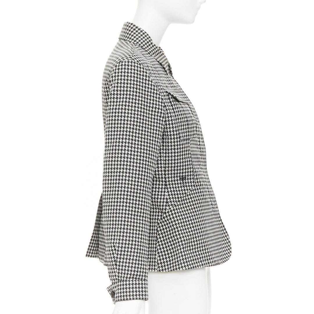 DIOR 2019 black white houndstooth CD bee utility cinched waist bar jacket FR38 M