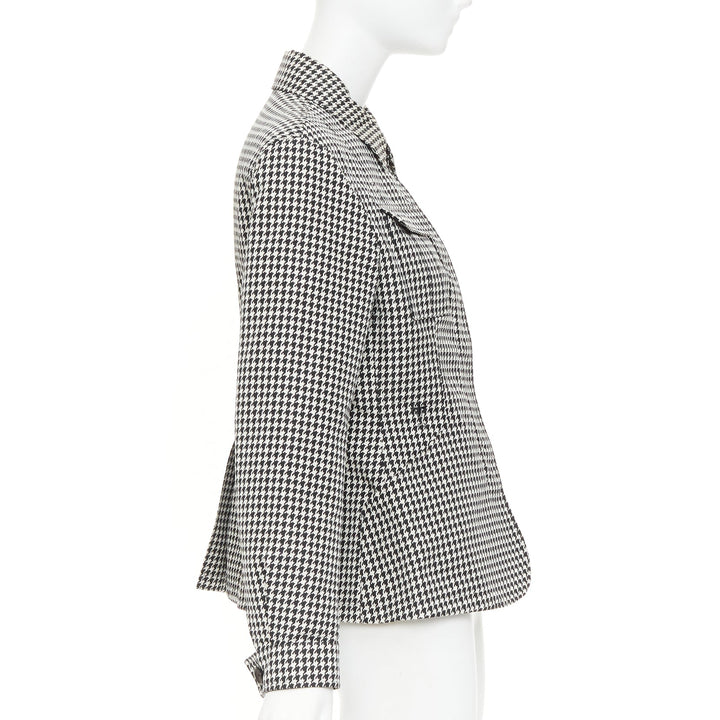 DIOR 2019 black white houndstooth CD bee utility cinched waist bar jacket FR38 M