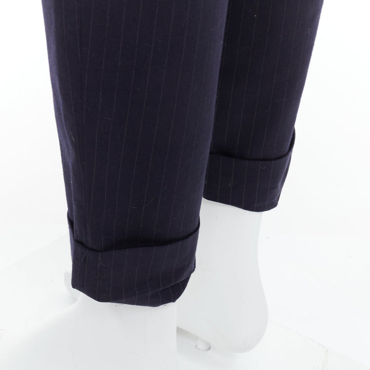 COMME DES GARCONS SHIRT navy 100% wool pinstripe tapered pants S