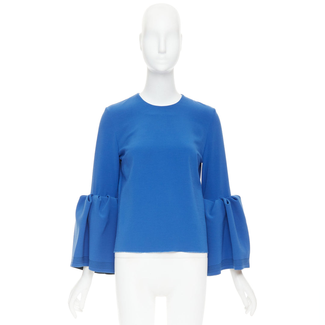 ROKSANDA cobalt blue ruched bell sleeve structured top UK8 S