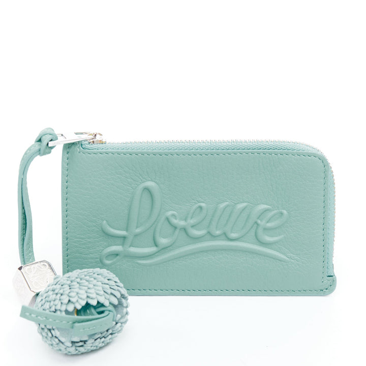 LOEWE teal blue leather hippo anagram pine charm logo zip holder